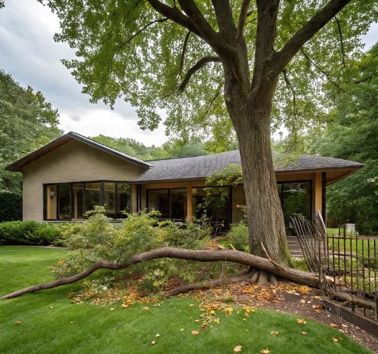 A large maple branch from the backyard tree broke off